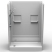 60 inch x 30 inch fiberglass curbed shower with subway tile walls