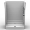 Bestbath 60 x 30 fiberglass shower stall with 4-inch curb and tile pattern walls