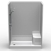 60 x 30 curbed shower stall with built-in seat and subway tile walls