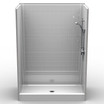 White 60 x 32 curbed shower kit with 4-inch tile-look walls for bathroom remodeling