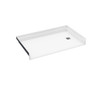 White 60 x 36 roll-in shower base with low barrier-free threshold and side drain