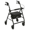Rollator rolling walker with 6" wheels, padded seat, and fold-up backrest, designed for mobility support