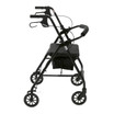 Rollator walker with 6" wheels, padded seat, fold-up backrest, and storage pouch