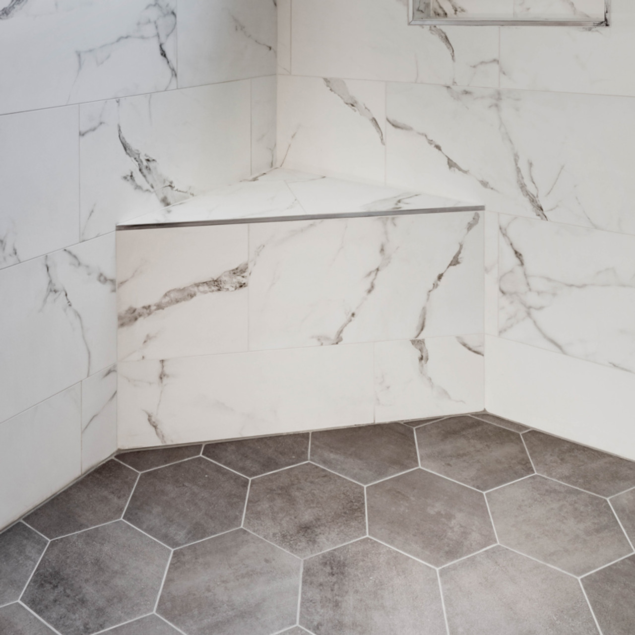 Corner Shower with Window Seat - Transitional - Bathroom