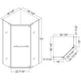 Neo Angle Shower Base and Glass Enclosure dimensions with specifications