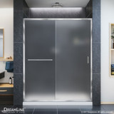 Frameless DreamLine Elegance pivot shower door in modern bathroom setting, with sleek design and easy access