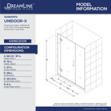 DreamLine Elegance pivot shower door specifications diagram with dimensions 54-1/2 to 56-1/2 inches wide and 72 inches high