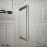 DreamLine Unidoor-X shower door handle mounted on tiled wall