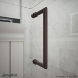 DreamLine Unidoor-X shower door handle in a dark finish, mounted on a marble wall