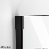 Frameless DreamLine Unidoor-X shower door corner detail with sleek black hardware