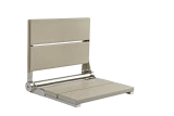 Wall-mounted folding shower seat, wood grain finish, 500 lb capacity