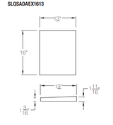 16 x 13 inch QuickDrain ADA Quick Slope Extension Panel diagram with dimensions for shower installation