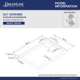 Double Threshold Shower Base | 48 x 34 | Right Drain | White