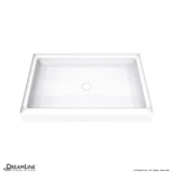 Solid surface shower pan in white, with a center drain and a textured non-porous surface
