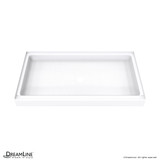 Solid surface shower pan in white, 60 x 32 inches, with a center drain and textured non-porous surface