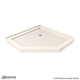 38 x 38 Neo Angle Shower Base in biscuit color with corner drain, with solid surface construction and slip-resistant texture