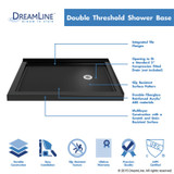 Double Threshold Shower Base by DreamLine, 54 x 36 inches, right drain, black, with integrated tile flanges