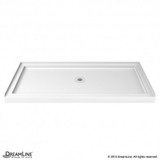 48 x 34 DreamLine shower base with center drain, with a sleek white design
