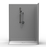 Barrier-free corner shower stall, 60" x 36", multi-piece design with subway tile pattern