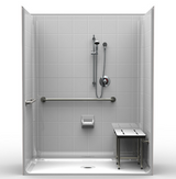 Multi-Piece ADA Shower | 63 x 33 | CenterDrain | 8" Tile Pattern