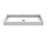 Curbed shower pan, 60 x 38 inches, with a 4-inch threshold and center drain