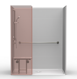 ADA Shower | 63 x 37.5 | One-Piece | Subway Tile | Wing Wall
