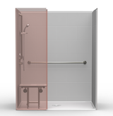 ADA Shower | 63 x 37 | One-Piece | Subway Tile | Wing Wall