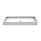 Curbed shower pan, 60 x 36 inches, with a 4-inch threshold and center drain