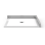 48 inch square double entry curbless shower pan with center drain for accessible bathrooms
