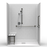 63 x 37 ADA compliant multi-piece shower stall with rear square drain and accessible low-threshold entry