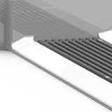 Accessible 63 x 33 ADA shower stall with low threshold trench drain and subway tile design