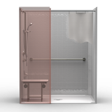 63 x 37 ADA shower stall with single-piece construction, wing wall and 4-inch simulated tile walls