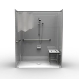 63 x 37 one-piece ADA shower with center drain, smooth walls and accessible low-threshold entry