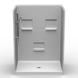 60 x 42 multi-piece curbed shower stall with 8-inch tile pattern wall surround