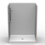 Multi-piece 60 x 42 curbed shower enclosure with classic 8-inch tile pattern finish