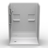 60 inch x 42 inch multi-piece shower stall with 4 inch curb and subway tile wall pattern