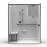 63 x 37 ADA shower stall single-piece with center drain and 4-inch simulated tile walls