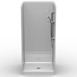 38 x 38 single-piece stand up shower stall with smooth wall finish and low-profile curbed entry