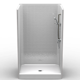 50 x 38 single-piece stand-up shower with 4-inch tile pattern and curbed entry