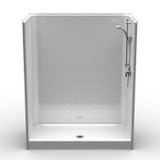 60 x 33 single-piece stand-up shower with 4-inch tile pattern, center drain and curbed threshold