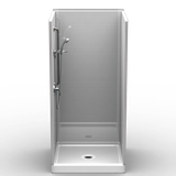 38 x 38 curbed shower stall with multi-piece subway tile walls and center drain