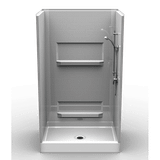 48 x 36 curbed shower stall with multi-piece subway tile walls and center drain