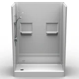 54 inch x 30 inch fiberglass shower stall with 4 inch curb and subway tile finish