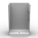 Best Bath 54 x 36 multi-piece fiberglass shower stall with 4-inch curb and subway tile finish