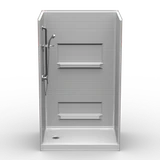 48 x 34 curbed shower stall with above-floor rough and 4-inch tile pattern walls