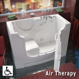 Meditub wheelchair accessible walk-in bathtub with wide outward-opening door for easier side transfer