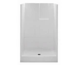 48 x 34 curbed shower stall with center drain, smooth walls and molded shelving