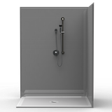 60 x 48 multi-piece corner shower with barrier-free shower base and smooth wall panels