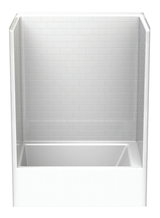 Single-piece 60 x 42 tub shower combination with subway tile wall pattern and deep bathing tub