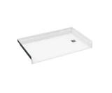White 60 x 36 roll-in shower base with low barrier-free threshold and side drain
